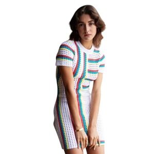 Solid & Striped Cotton Crochet Multicolor Mini Dress Size Medium New